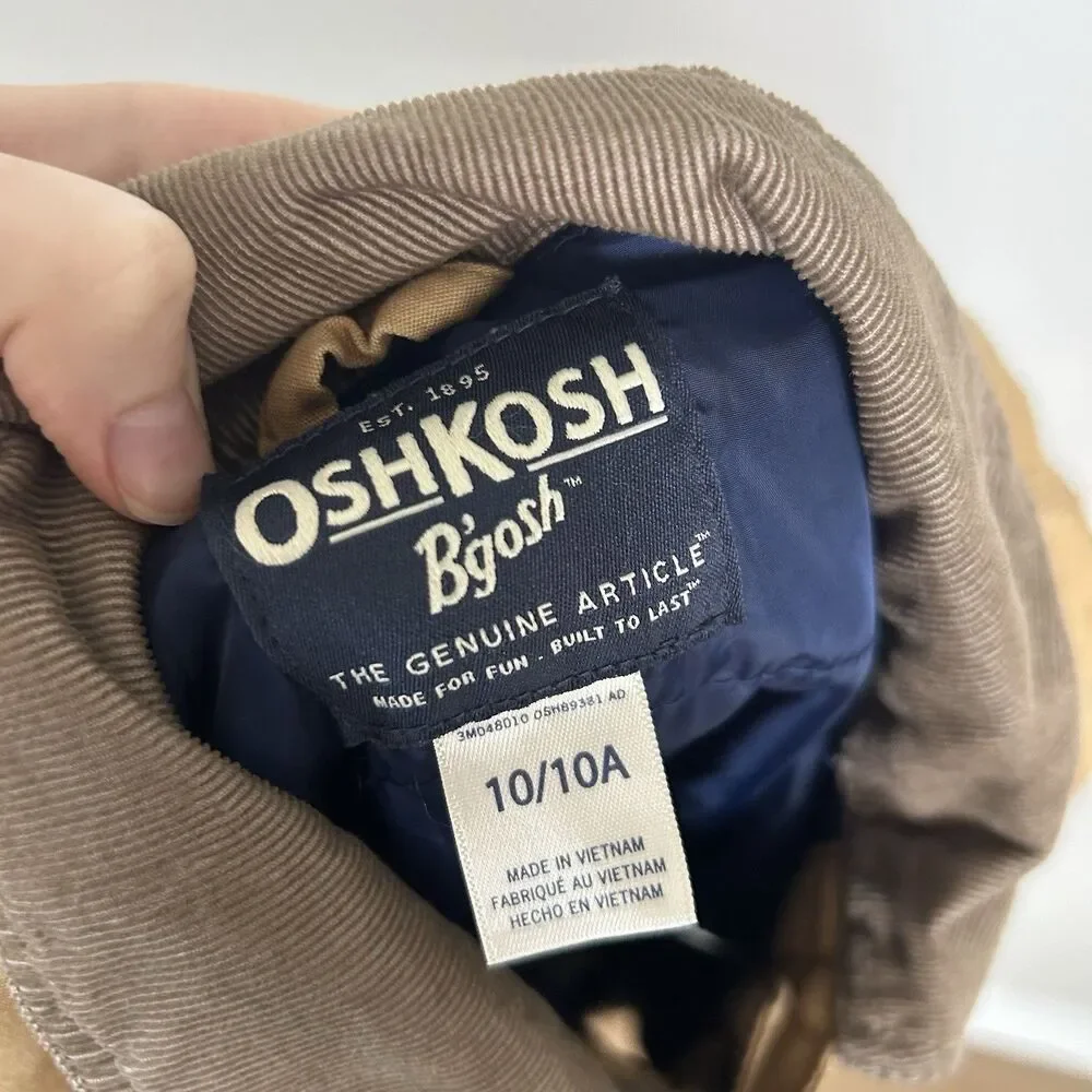 Oshkosh Boy's 10 Chore Coat Corduroy Collar Quilted Lined Tan Canvas Barn Jacket